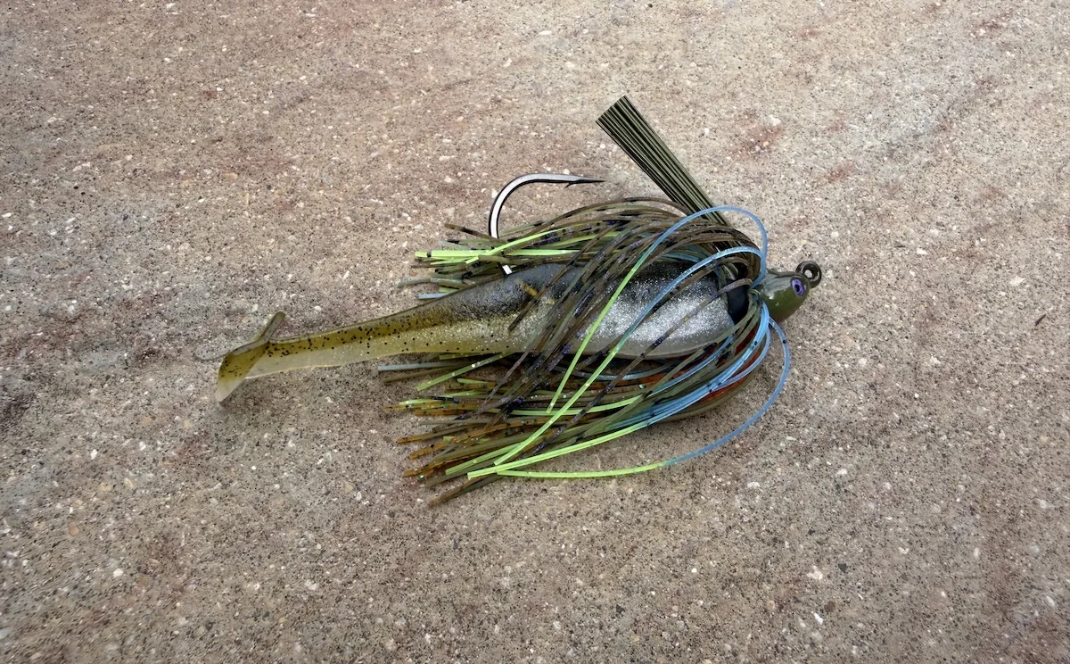 Dirty Jigs jig rigged with a Hazedong Shad trailer for swimming