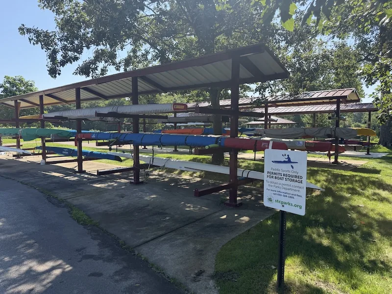 Seasonal boat-storage racks near the Ferson Creek launch
