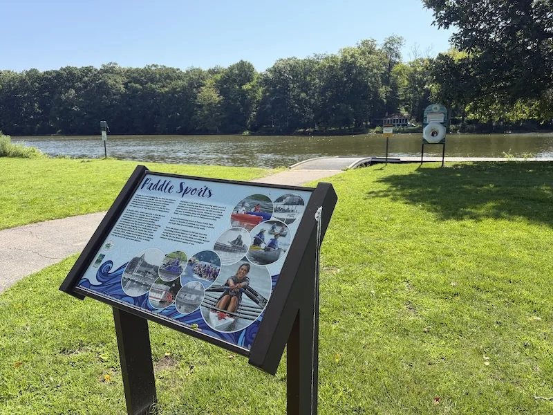 Paddlesports information and the riverfront launch area