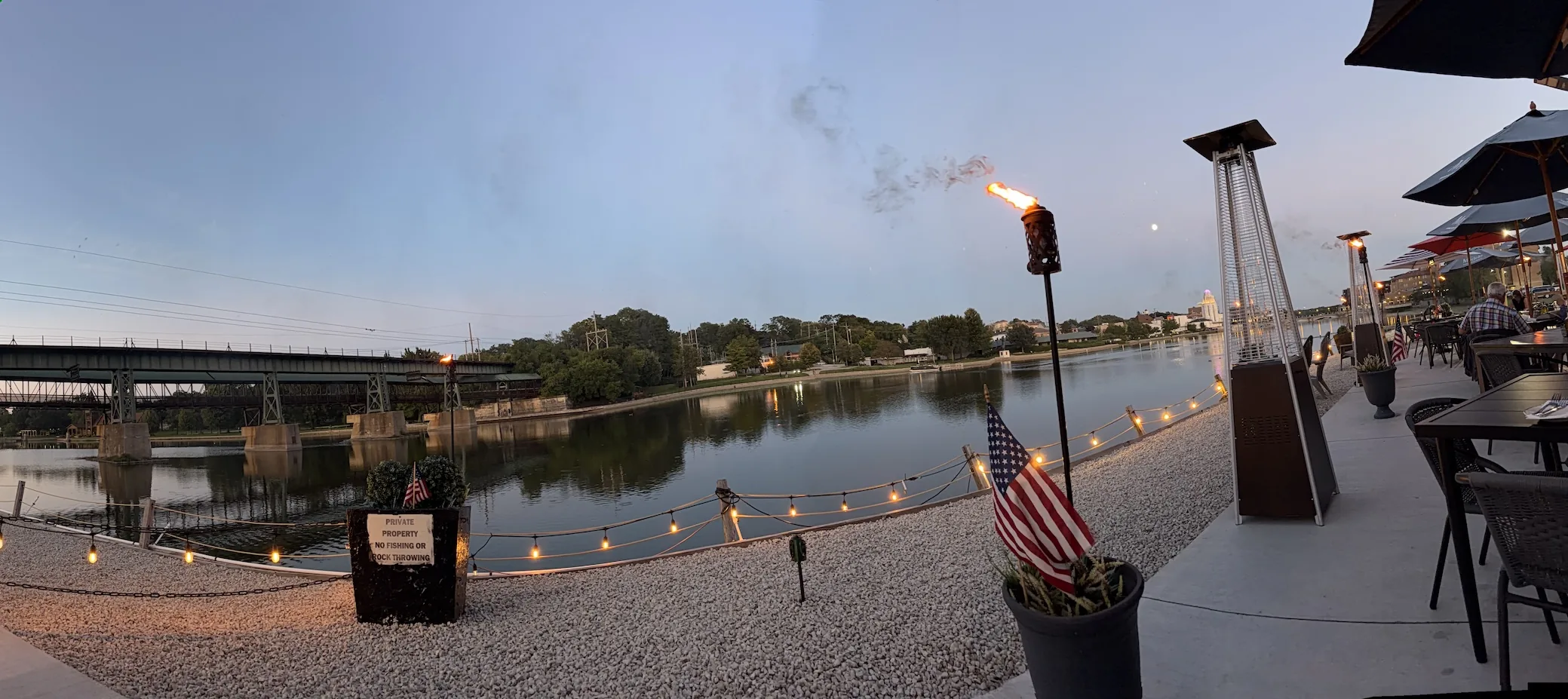 The riverside patio at Salerno's on the Fox in St. Charles, Illinois